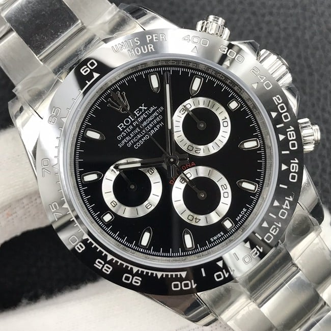 top-tier watch Rolex men's black dialsteel bracelet real function Daytona latest mechanical watch front view