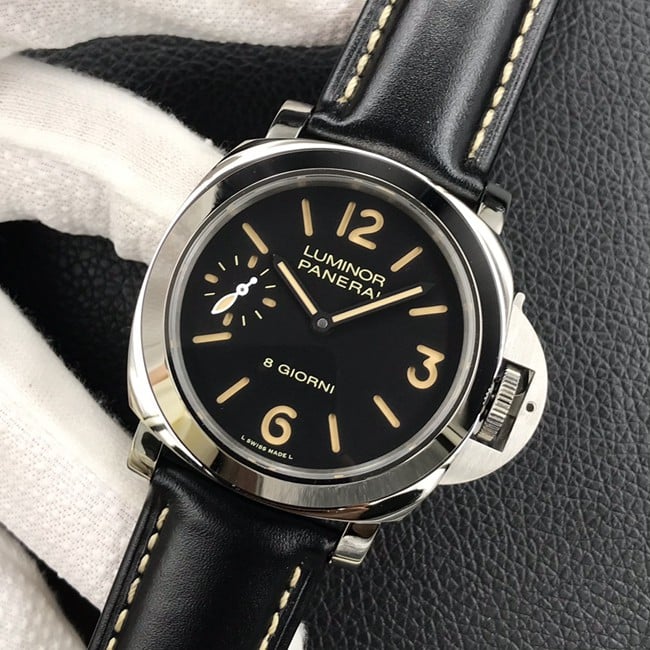 HW factory top-tier watch Panerai men's black dial black belt manual winding mechanical leather strap watch front view