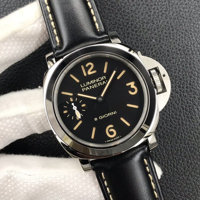 HW factory top-tier watch Panerai men's black dial black belt manual winding mechanical leather strap watch front view