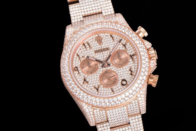 Top Rolex Cosmograph Daytona full diamond 40 series men's gold dial gold band mechanical watch front view