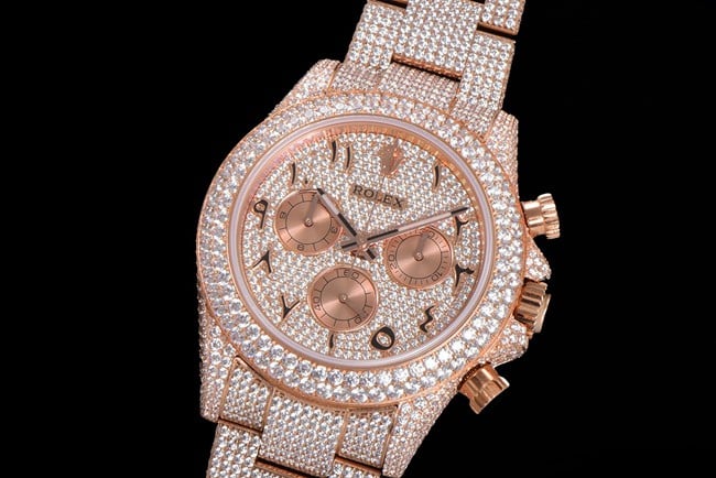 Top Rolex Cosmograph Daytona full diamond 40 series men's gold dial gold band mechanical watch front view