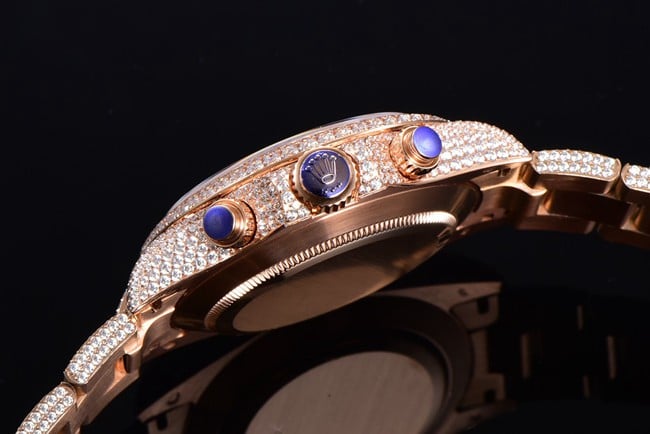 Top Rolex Daytona full diamond 40mm series men's gold dial gold strap mechanical watch side view