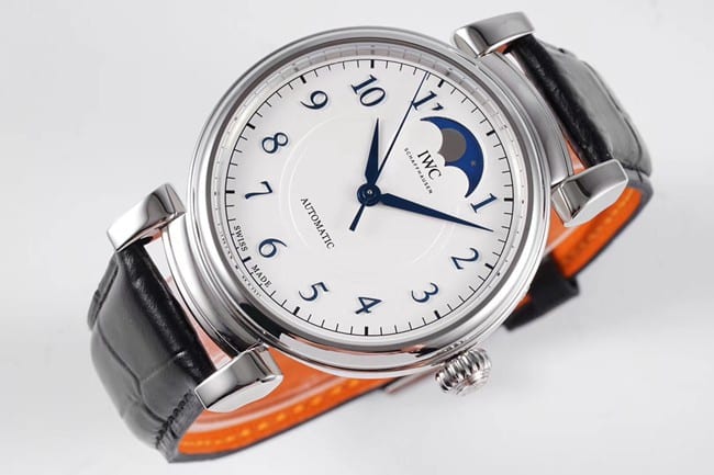 AI factory IWC top-tier hand expression Vinci classic moon phase men's black dial black belt mechanical watch front view