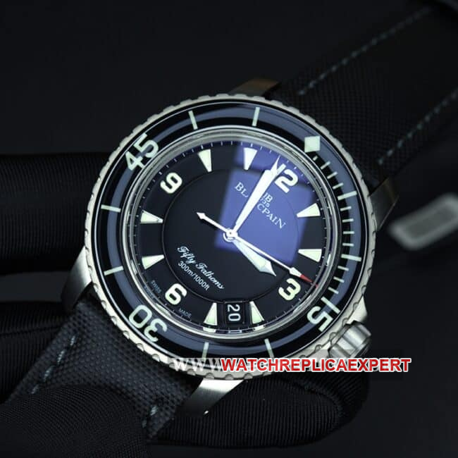ZF FactoryBlancpain watch fifty fathoms top-tier men's black dial nylon strap mechanical movement front view
