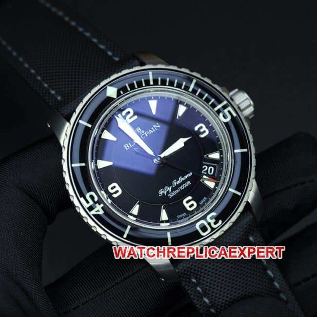 ZF FactoryBlancpain watch fifty fathoms top-tier men's black dial nylon strap mechanical movement front view