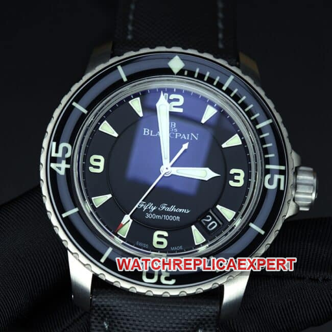 ZF FactoryBlancpain watch fifty fathoms top-tier men's black dial nylon strap mechanical movement front view