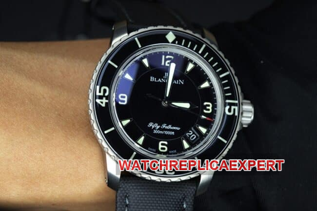 ZF FactoryBlancpain watch fifty fathoms top-tier men's black dial nylon strap mechanical movement front view