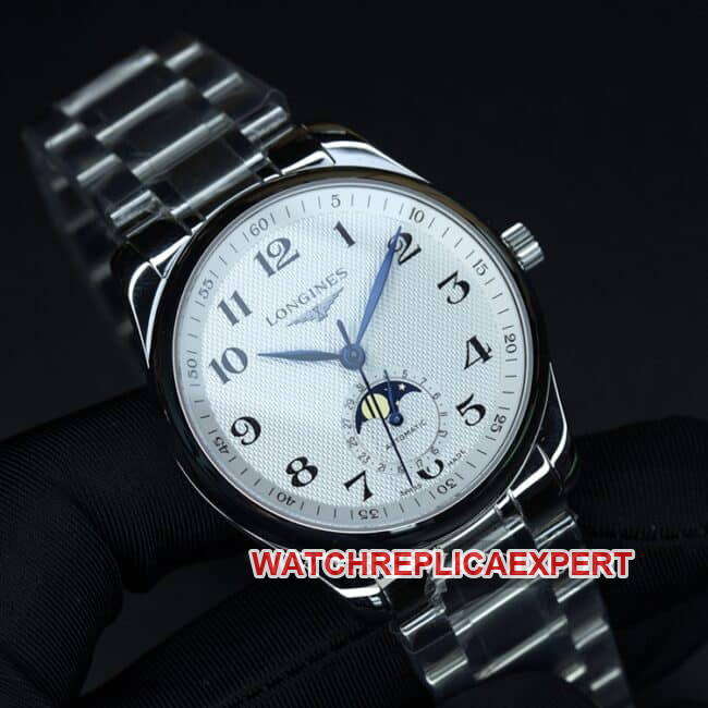 GS factory Longines top watch, Longines Master Collection men's model, white dial, steel strap, automatic mechanical, front view