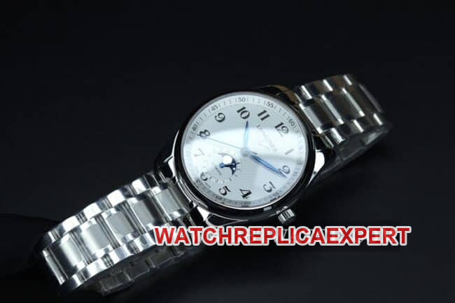 GS factory Longines top watch, Longines Master Collection men's model, white dial, steel strap, automatic mechanical, front view