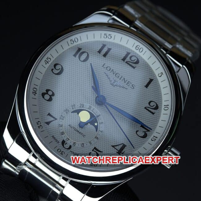 GS factory Longines top watch, Longines Master Collection men's model, white dial, steel strap, automatic mechanical, front view
