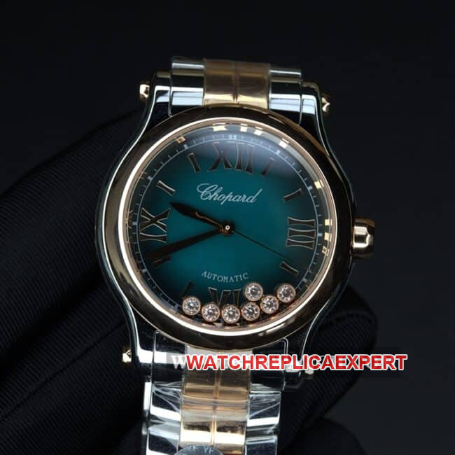 YF factory Chopardtop-tier watch ladies blue dial gold belt happy diamond automatic movement front view