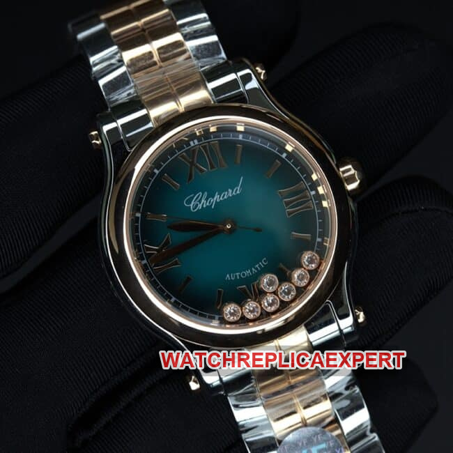 YF factory Chopardtop-tier watch ladies blue dial gold belt happy diamond automatic movement front view