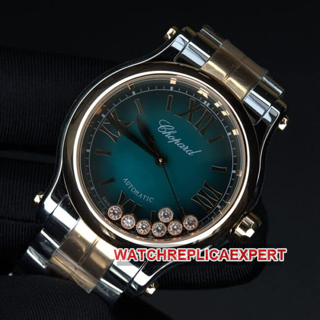 YF factory Chopardtop-tier watch ladies blue dial gold belt happy diamond automatic movement front view