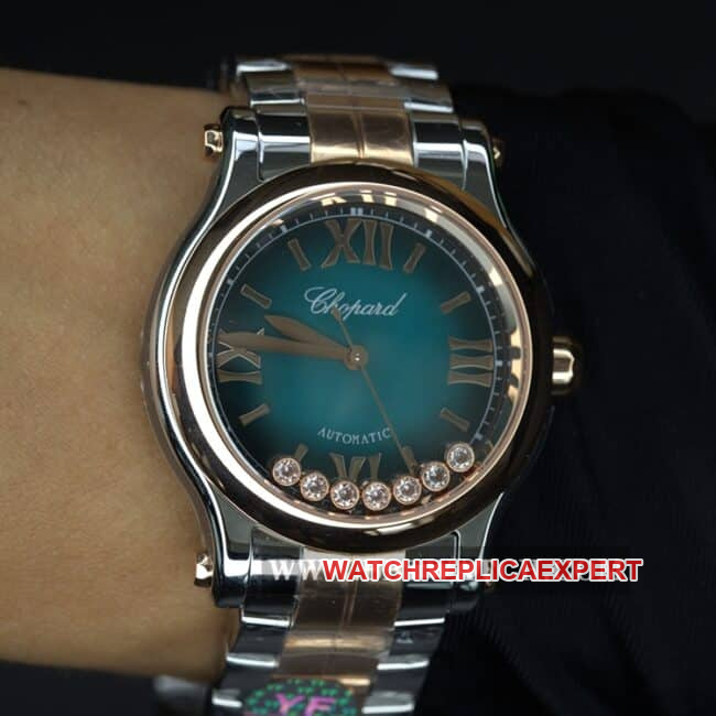 YF factory Chopardtop-tier watch ladies blue dial gold belt happy diamond automatic movement front view
