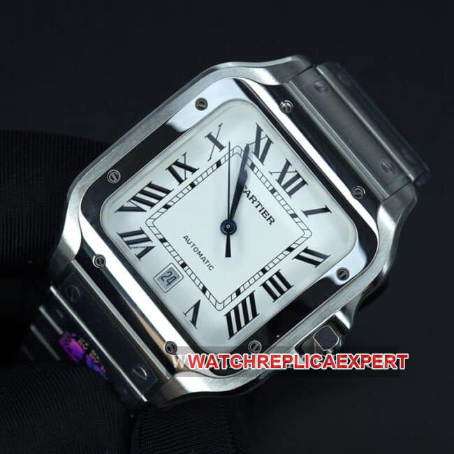 BV Factory Cartier Top Watch Men's White Dial Steel Band New Santos Automatic Mechanical Front View