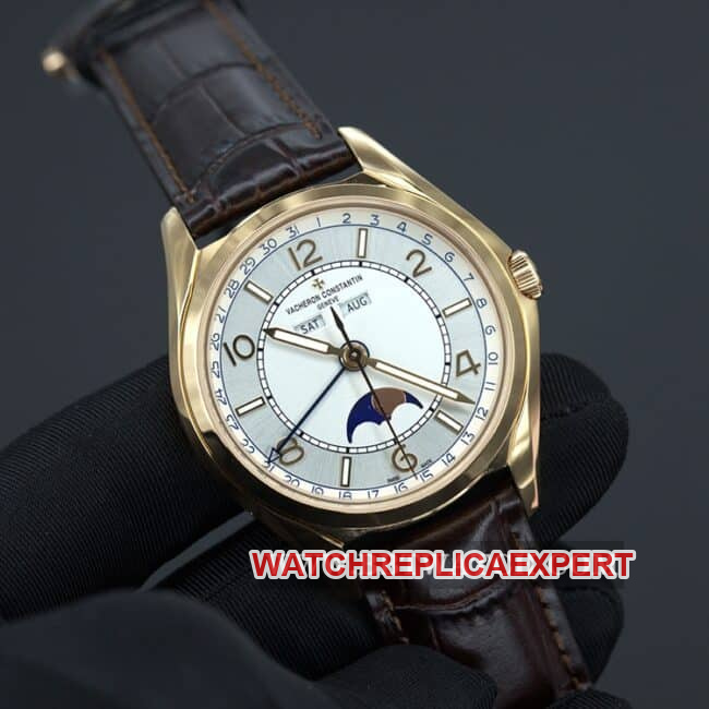 ZF Vacheron Constantin Top Woodland Type Men's White Plate Brown Strap Automatic Mechanical Watch Front View