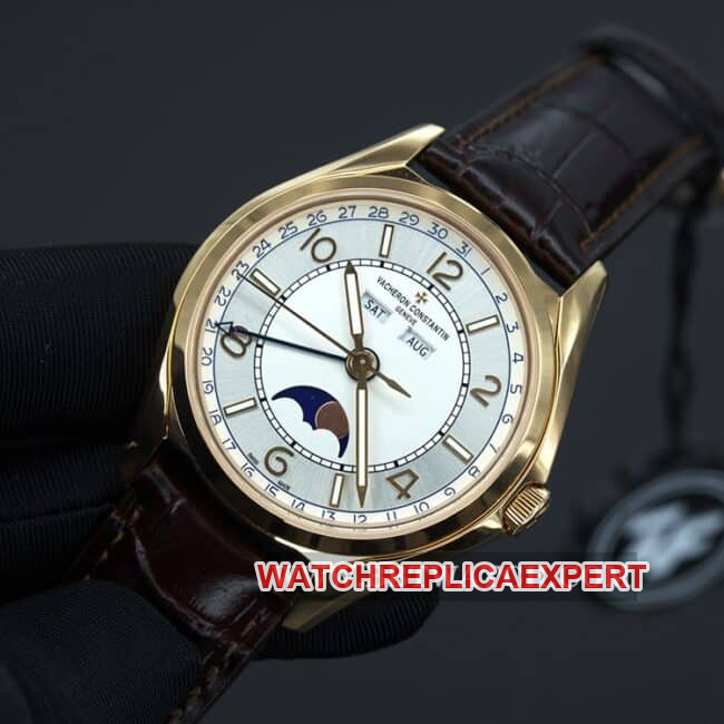 ZF Vacheron Constantin Top Woodland Type Men's White Plate Brown Strap Automatic Mechanical Watch Front View