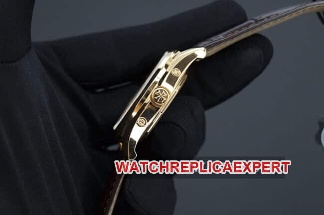 ZF Vacheron Constantin Top Woodland Type Men's White Plate Brown Strap Automatic Mechanical Watch Side View