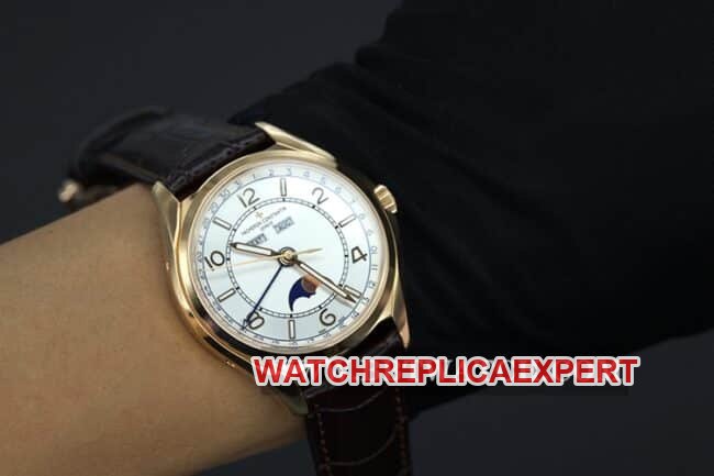 ZF Vacheron Constantin Top Woodland Type Men's White Plate Brown Strap Automatic Mechanical Watch Front View