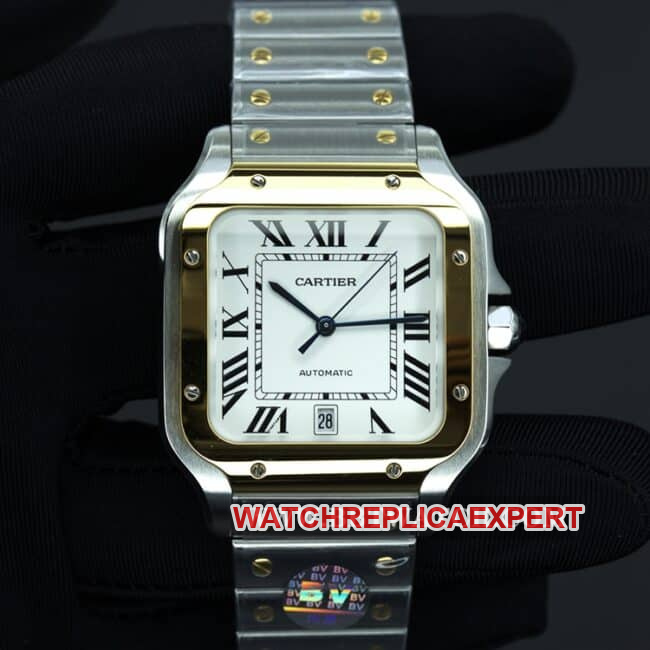 BV factory Cartier top collectible watches men's white disk steel belt automatic mechanical Santos series front view