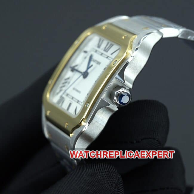 BV factory Cartier top collectible watches men's white disk steel belt automatic mechanical Santos series side picture
