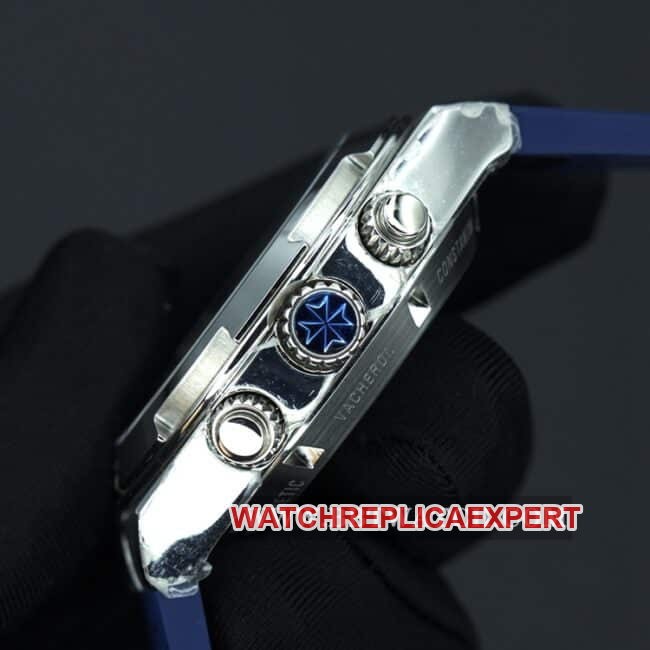 8F factory Vacheron Constantintop-tier watch Overseas series men's blue dial nylon strap mechanical side view