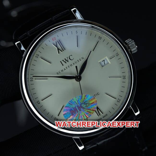 MKS Factory IWC Top Watch Portugieser Series Automatic Mechanical Men's White Dial Black Strap Front View