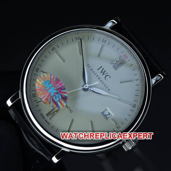 MKS Factory IWC Top Watch Portugieser Series Automatic Mechanical Men's White Dial Black Strap Front View