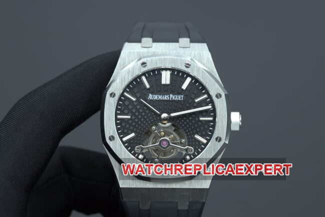 R8 factory Audemars Piguettop-tier watch men's black dialrubber strapRoyal Oaktourbillonautomatic movement front view