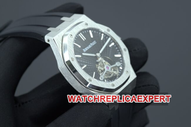 R8 factory Audemars Piguettop-tier watch men's black dialrubber strapRoyal Oaktourbillonautomatic movement side view
