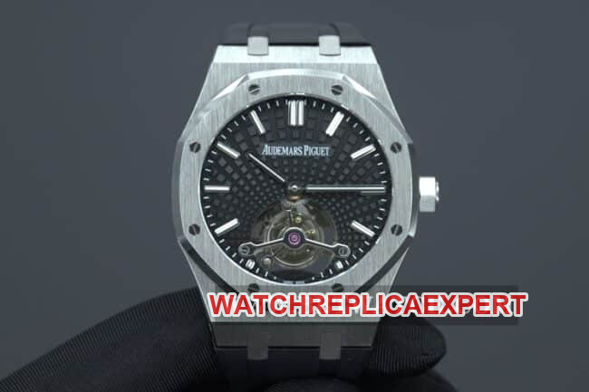 R8 factory Audemars Piguettop-tier watch men's black dialrubber strapRoyal Oaktourbillonautomatic movement front view