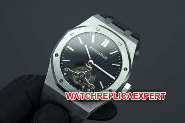 R8 factory Audemars Piguettop-tier watch men's black dialrubber strapRoyal Oaktourbillonautomatic movement front view