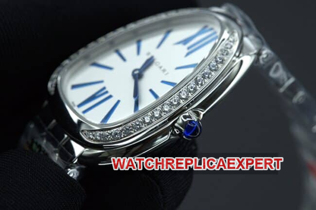 Bvlgaritop-tier watch ladies white dialsteel braceletSerpentiSeduttori gilt snake shadow quartz side view