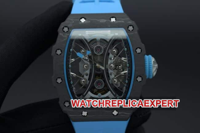 JB factory Richard Milletop-tier watch men's black dial blue rubber strapautomatic movement front view
