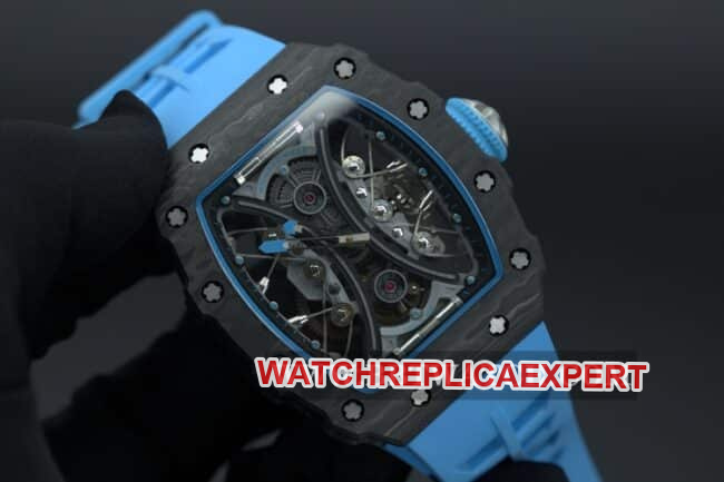 JB factory Richard Milletop-tier watch men's black dial blue rubber strapautomatic movement front view