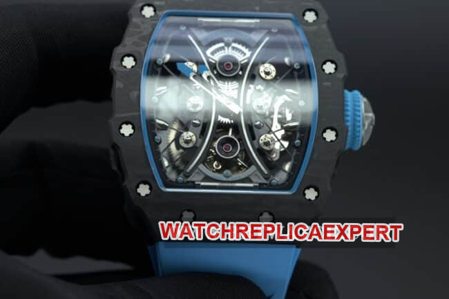 JB factory Richard Milletop-tier watch men's black dial blue rubber strapautomatic movement front view