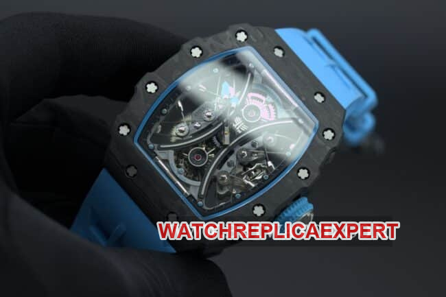 JB factory Richard Milletop-tier watch men's black dial blue rubber strapautomatic movement front view