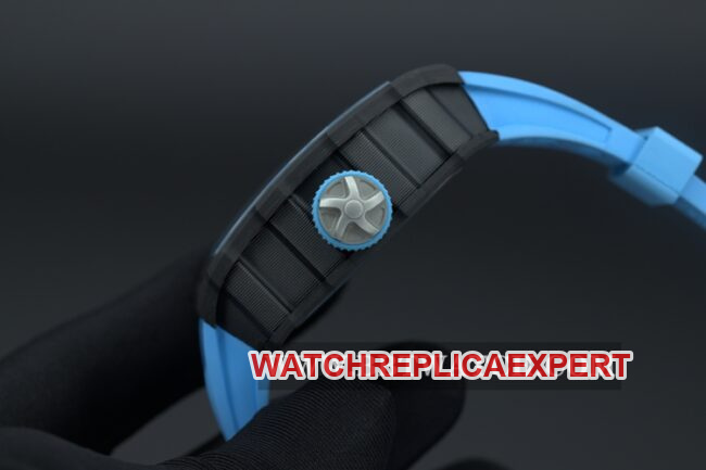 JB factory Richard Milletop-tier watch men's black dial blue rubber strapautomatic movement side view