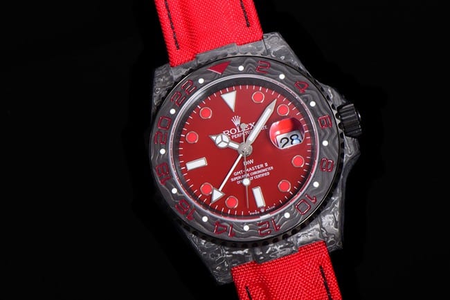 JH factory top-tier replicaRolex watch men's red plate red strap automatic movement nylon belt front view