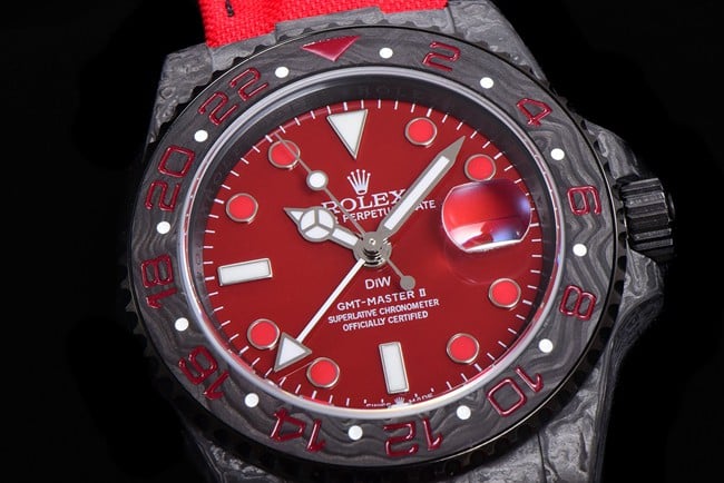 JH factory top-tier replicaRolex watch men's red plate red strap automatic movement nylon belt front view