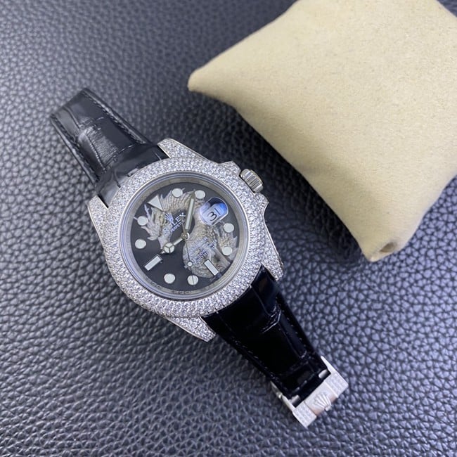 top-tier replicaRolex men's watch black dial black belt full automatic movementSubmariner front view