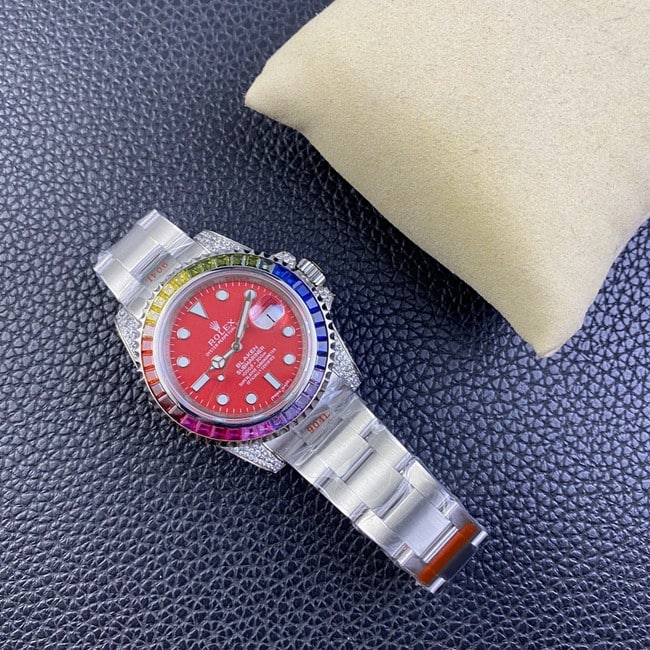 Rolextop-tier fully automatic movementSubmariner series red plate steel bracelet watch front view