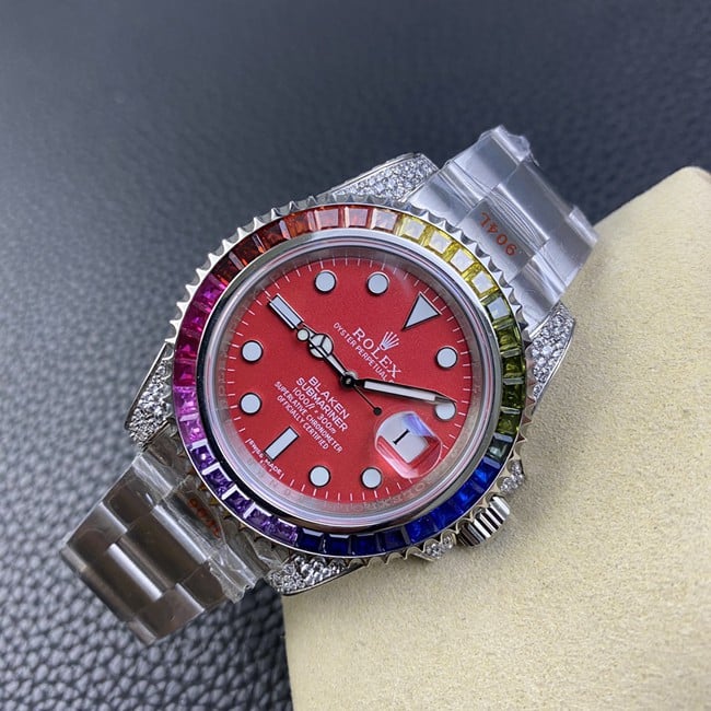 Rolextop-tier fully automatic movementSubmariner series red plate steel bracelet watch front view