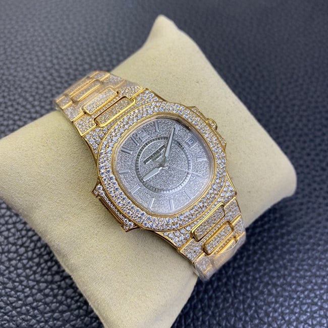 Patek Philippetop-tier watch women's gray plate gold band Nautilus series automatic movement front view
