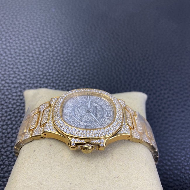 Patek Philippetop-tier watch women's gray plate gold band Nautilus series automatic movement side view