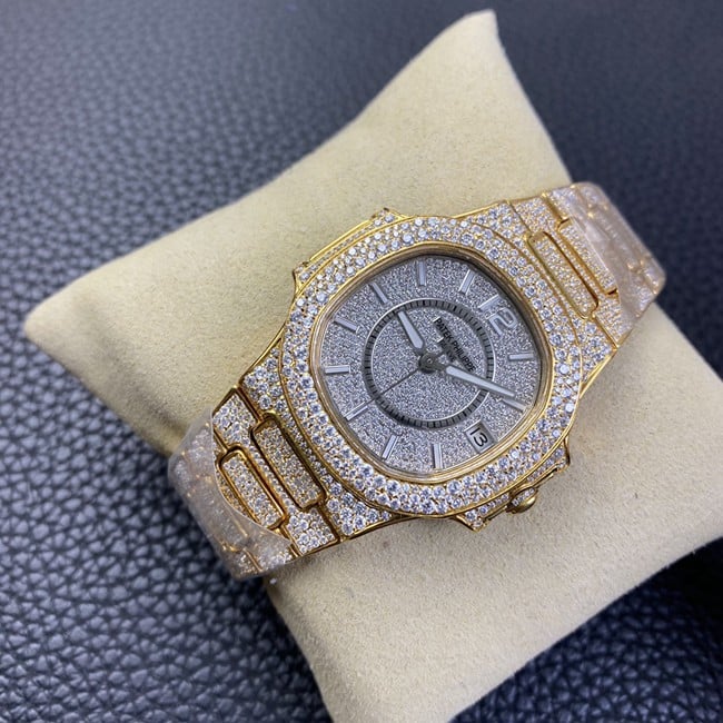 Patek Philippetop-tier watch women's gray plate gold band Nautilus series automatic movement front view