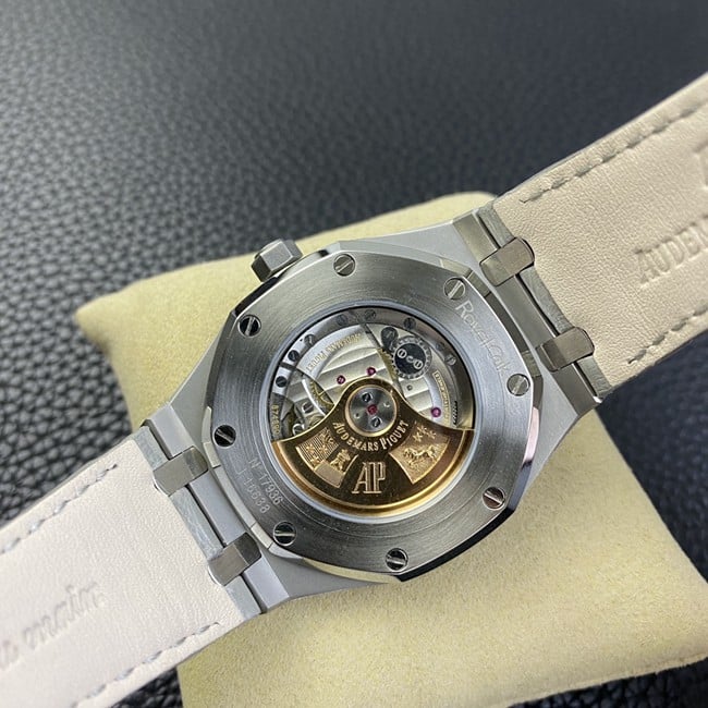 Audemars Piguettop-tier watch men's white dial gray belt Royal Oak series fully automatic movementleather strapmovement picture