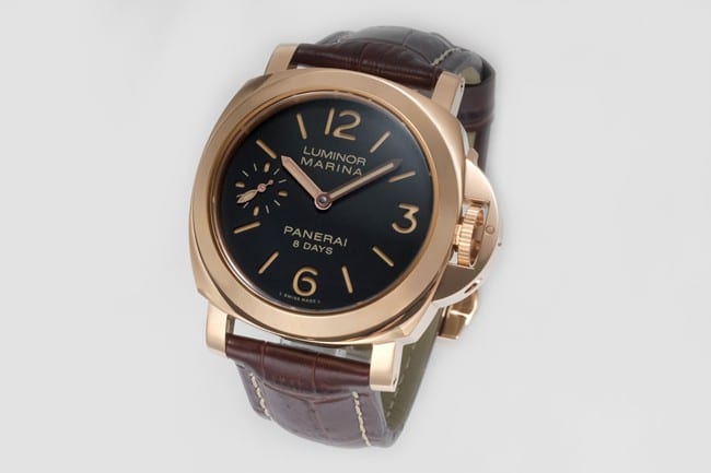 Paneraitop-tier manual winding mechanical men's black dial brown belt watch front view