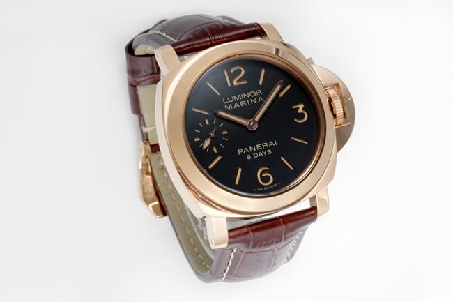 Paneraitop-tier manual winding mechanical men's black dial brown belt watch front view