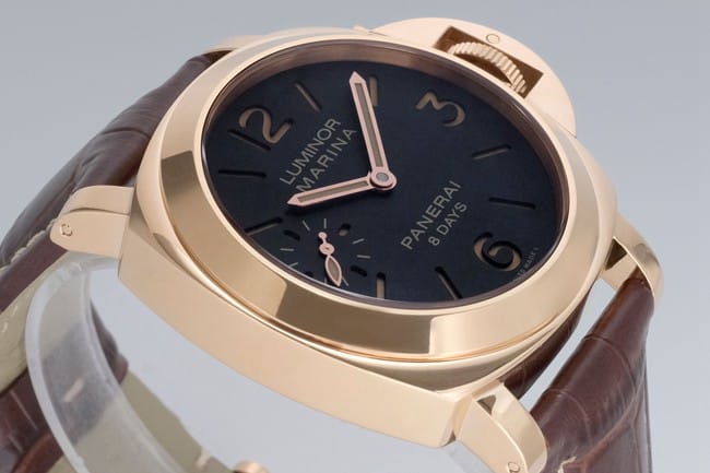 Paneraitop-tier manual winding mechanical men's black dial brown belt watch front view